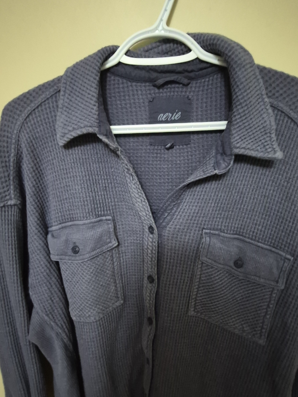aerie Relaxed Waffle Button-Down Shirt in Slate Gray - Picture 2 of 3